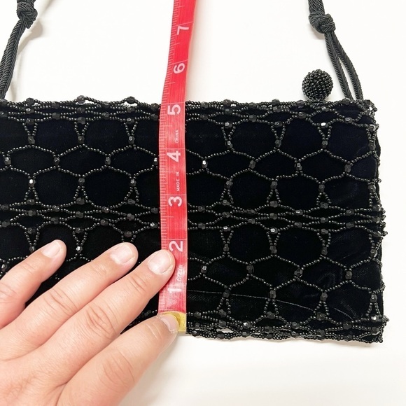 Franchi Womens 90s Y2K Vintage Black Criss Cross Mesh Beaded Square Clutch Bag - Picture 5 of 7